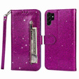 Etui z klapką do Samsung Galaxy S24 Ultra, Wallet Zipper Pocket Glittery, fioletowe