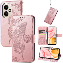 Etui z klapką do Honor 400 5G, Butterfly, różowe rose gold