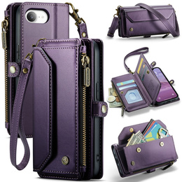 Etui CASEME do iPhone 16e RFID Leather Wallet, RFID Leather Wallet, z paskiem na ramię, fioletowe