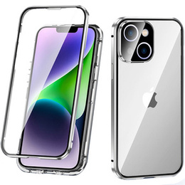 Etui do iPhone 14, Magnetic Dual Glass, srebrne