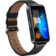 Pasek Skórzany do Huawei Band 10 / 9 / 8, z teksturą w kratkę, Czarny