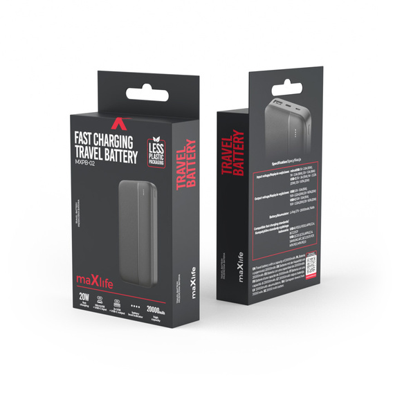 Maxlife Power Bank MXPB-02 PD QC 20W 20000 mAh – Czarny