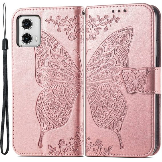 Etui z klapką do Motorola Moto G73 5G, Butterfly, różowe rose gold