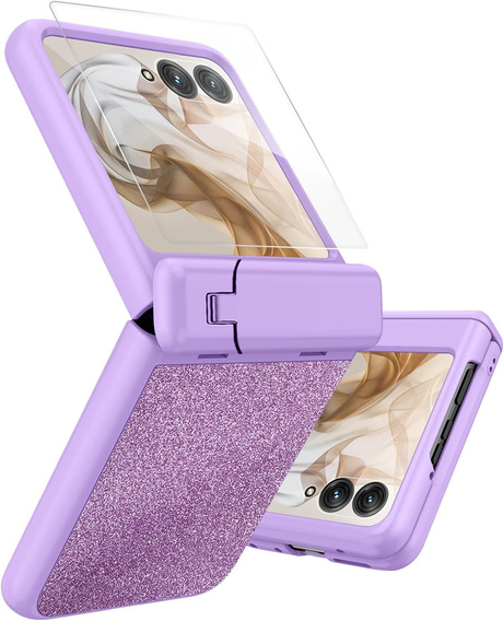Etui do Motorola Razr 60 Ultra – Glitter PC Case ze szkłem i podstawką - fioletowe