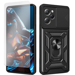 Zestaw Etui pancerne do Xiaomi Poco X5 Pro 5G, Nox Camera Slide, czarne + Szkło
