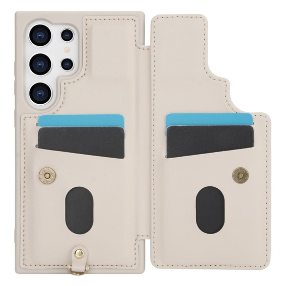 Etui do Samsung Galaxy S24 Ultra, Leather Flower Card Slot, beżowe