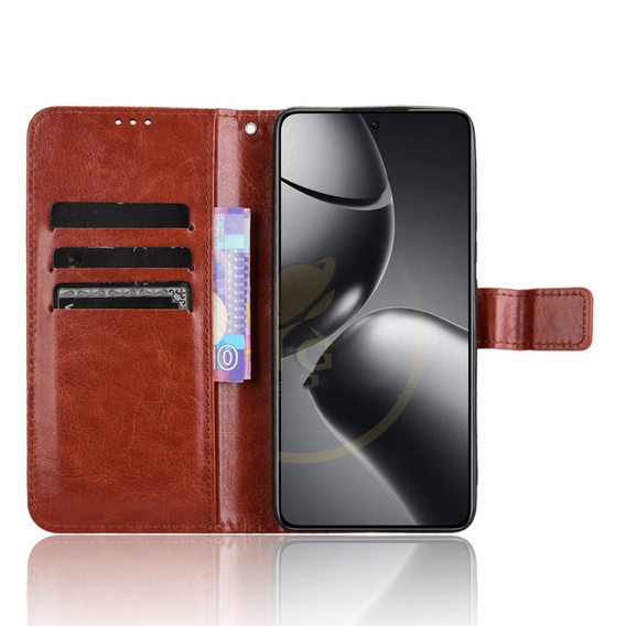 Etui z klapką do Xiaomi 14T Pro, Crazy Horse Wallet, brązowe