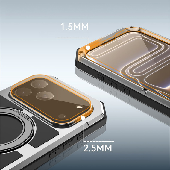 Etui pancerne do iPhone 17 Pro Max, R-JUST, do MagSafe, z podstawką, srebrne