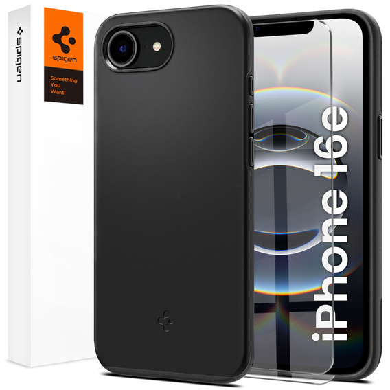 Etui Spigen do iPhone 16E, Thin Fit Mag, czarne + Szkło hartowane 9H