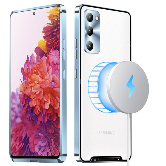 Etui z ochroną aparatu do Samsung Galaxy S20 FE, CamShield MagSafe, przezroczyste / niebieskie