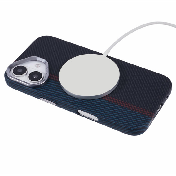 Etui do iPhone 16, Carbon Fiber MagSafe, czarne / niebieskie