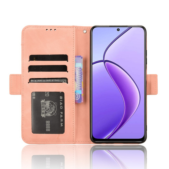 Etui z klapką do Realme 12, Card Slot, różowe