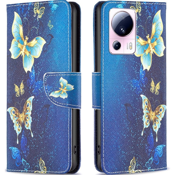 Etui z klapką do Xiaomi 13 Lite, Wallet, Butterflies niebieskie