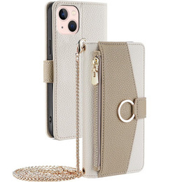 Etui z klapką do iPhone 13, Wallet Zipper Pocket, z lusterkiem, białe