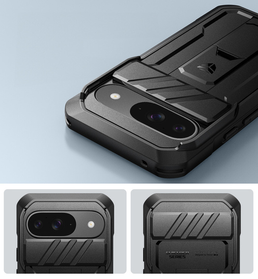 Etui pancerne do Google Pixel 9a, Dexnor Kickstand (Two Frames), czarne