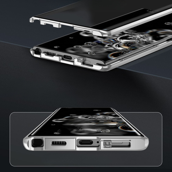 Etui do Samsung Galaxy S23 Plus, Magnetic Dual Glass, srebrne