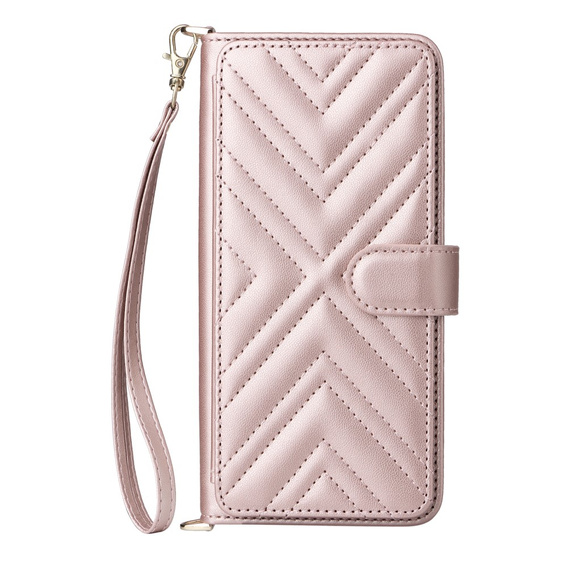 Etui z klapką do Xiaomi Poco F7 Ultra, Crossbody Leather Wallet, różowe