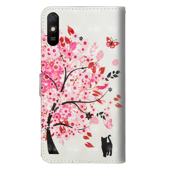 Etui Wallet do Xiaomi Redmi 9A, Light Spots Decor, Cat and Tree