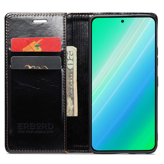 Etui z klapką do Samsung Galaxy S23, ERBORD Waxy Wallet, czarne