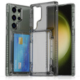Przydymione etui do Samsung Galaxy S25 Ultra – transparent black, z kieszonką na kartę i funkcją podstawki