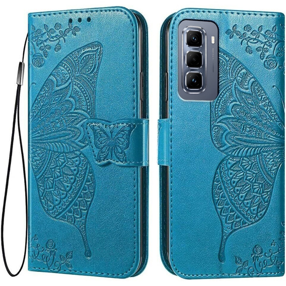 Etui z klapką do Infinix Hot 50 Pro 4G, Butterfly, niebieskie