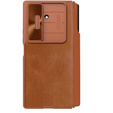 Etui z klapką NILLKIN do Samsung Galaxy Z Fold7, CamShield Qin Pro, skórzane z rysikiem, brązowe