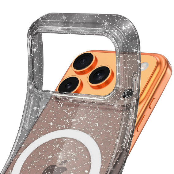Etui do iPhone 17 Pro Max, do MagSafe, brokatowe, półprzezroczyste czarne
