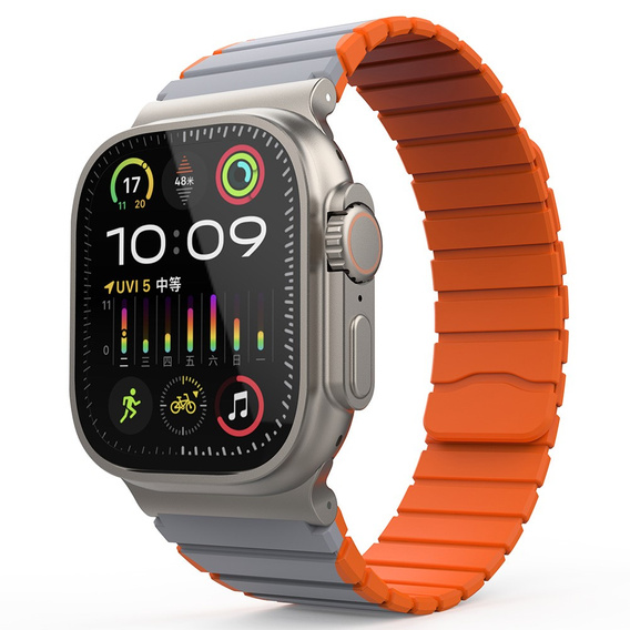 Pasek Magnetyczny do Apple Watch 1/2/3/4/5/6/7/8/9/10/11/SE Ultra 1/2/3 42/44/45/46/49mm, Szary/Pomarańczowy