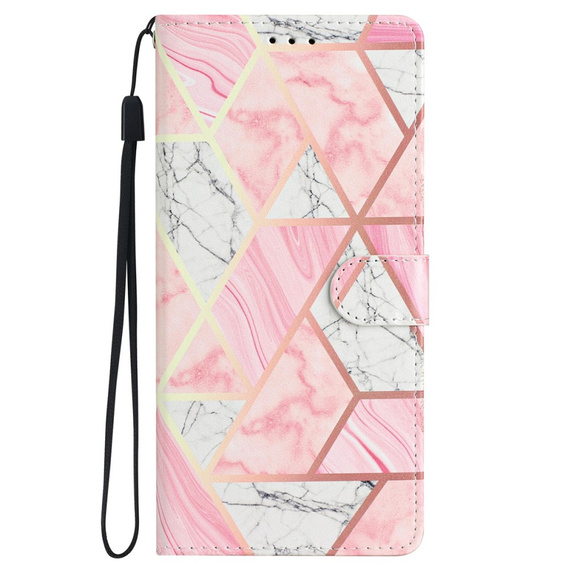 Etui z klapką do Samsung Galaxy A25 5G, Wallet Marble, różowe + szkło 9H