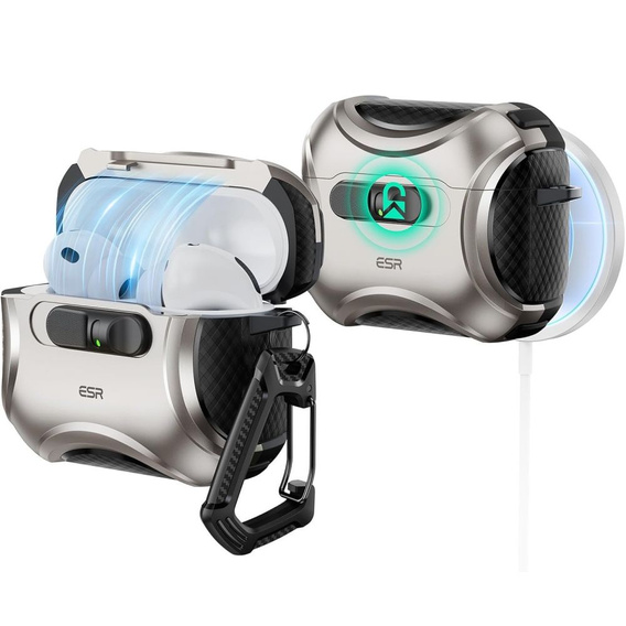 ESR Etui na słuchawki Airpods Pro 3, Cyber Flicklock Halolock MagSafe, titanium