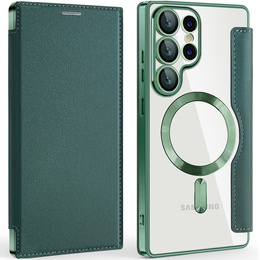 Etui z klapką do Samsung Galaxy S25 Ultra, RFID Wallet MagSafe z ochroną aparatu, zielone