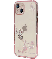 Etui do iPhone 15 Plus, Glitter Flower, różowe rose gold