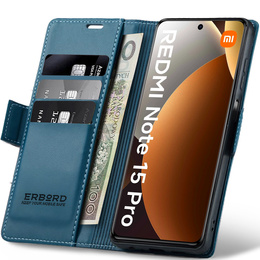 Etui do Xiaomi Redmi Note 15 Pro 4G, ERBORD Glossy Litchi, portfel z klapką, niebieskie