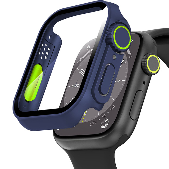 2w1 Etui + Szkło Hartowane do Apple Watch 7/8/9 45MM, Granatowe/Zielone