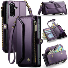 Etui portfelowe z zamkiem i paskami do Samsung Galaxy A17 5G - fioletowe