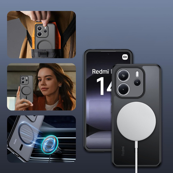 Etui do Xiaomi Redmi Note 14 4G, do MagSafe, ERBORD Matt Case, czarny + Szkło na ekran