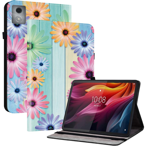 Etui do Lenovo Tab K11 Plus – kolorowe, z nadrukiem słoneczników, z kieszeniami na karty i funkcją podstawki