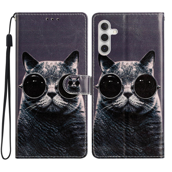 Etui z klapką do Samsung Galaxy A25 5G, Wallet, Cat, czarne + szkło 9H