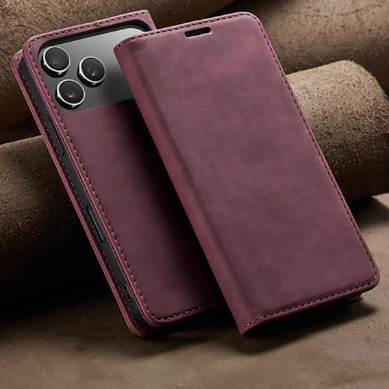 Etui do iPhone 17 Pro Max, ERBORD Vintage portfel z klapką, czerwone
