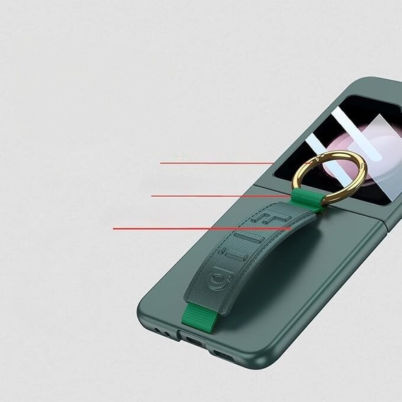 Etui GKK do Samsung Galaxy Z Flip7 FE / Z Flip6, Ring Holder, z paskiem, zielone