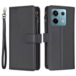 Etui z klapką do Xiaomi Redmi Note 13 Pro 4G / Xiaomi Redmi Note 14S / Xiaomi Poco M6 Pro 4G, Wallet Zipper Pocket, czarne
