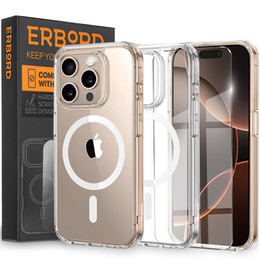 Etui do iPhone 16 Pro, do MagSafe, ERBORD Hybrid, przezroczyste + Szkło na ekran