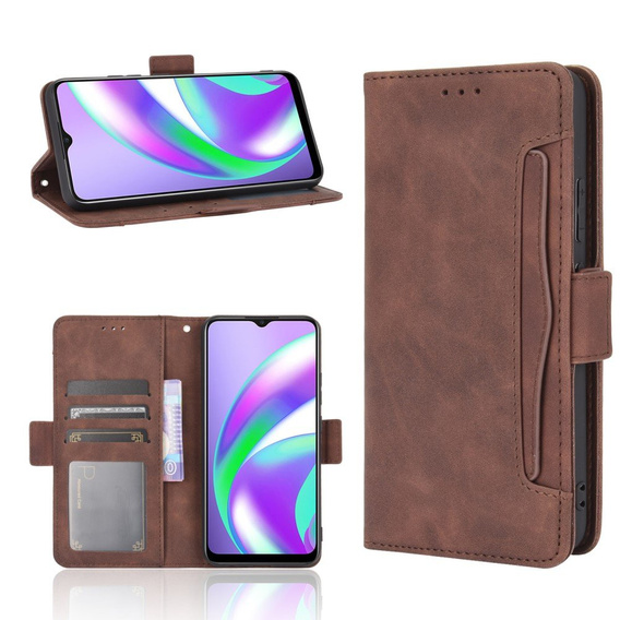 Etui z klapką do Oppo A15 / A15S, Card Slot, brązowe