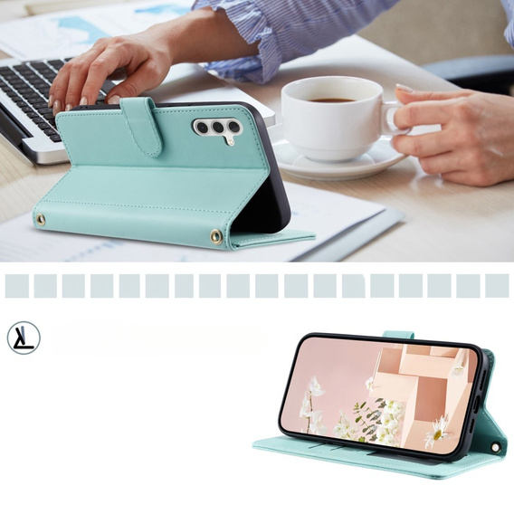 Etui z klapką do Samsung Galaxy S24 FE, Rhombus Crossbody Leather, zielone