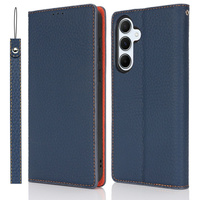 Etui z klapką do Samsung Galaxy S25, Litchi Skin Grain, granatowe