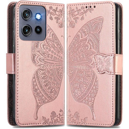 Etui z klapką do Motorola Edge 50 Neo / Motorola ThinkPhone 25, Butterfly, różowe rose gold