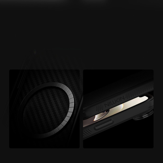 Etui do iPhone 16e, pancerne Nillkin, Carboprof Case, do Magsafe, czarne