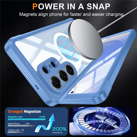 Etui do Samsung Galaxy S26 Ultra, Shockproof, ze szkłem, do MagSafe, niebieskie