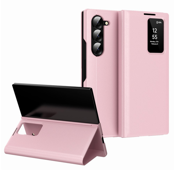 Etui z klapką do Samsung Z Fold6 5G, Smart View Wallet, różowe