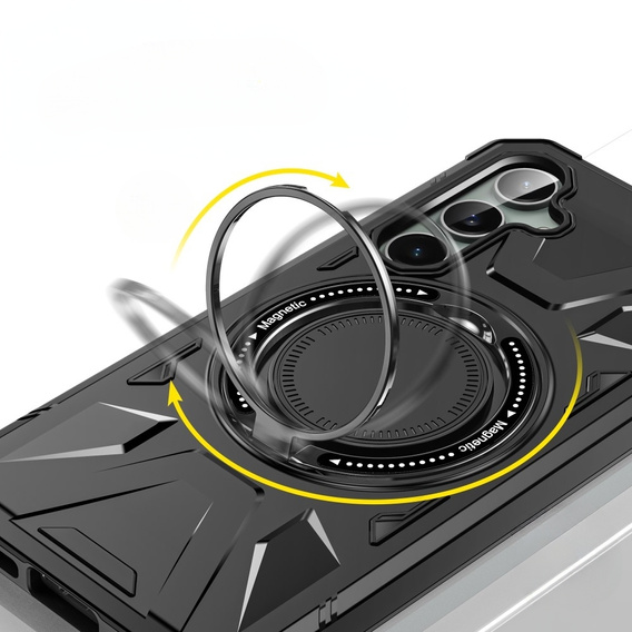 Etui do Samsung Galaxy S23 FE, pancerne z podstawką i blaszką do uchwytu, czarne